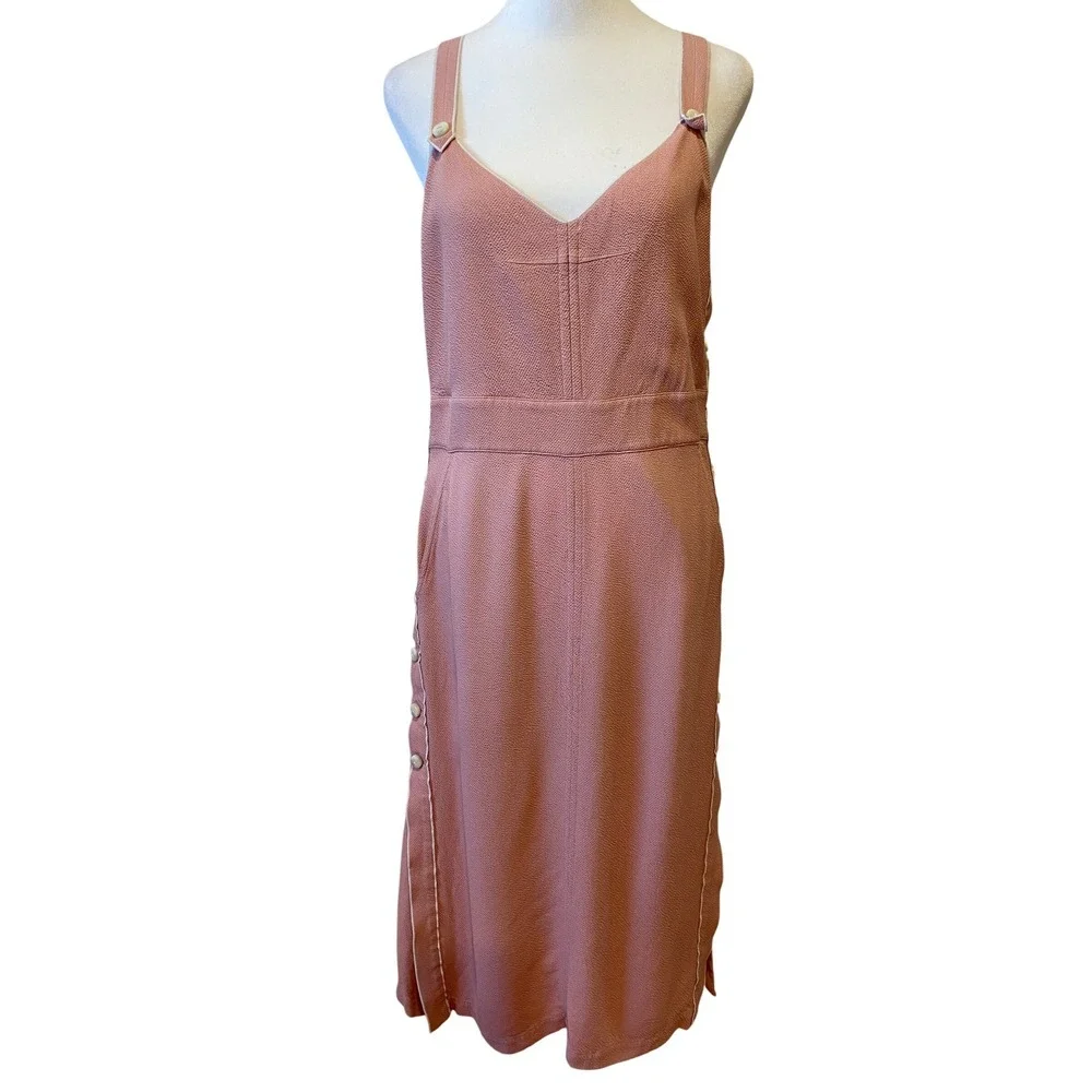 Rag & Bone Midi Dress Size 2 Pink Pinafore Button Side Textured Cottage Festival